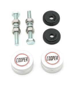 Classic Mini Cooper Knurled Grille Buttons - Silver with badge