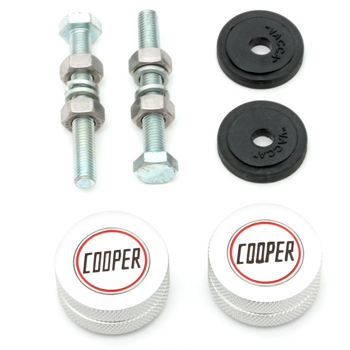 Classic Mini Cooper Knurled Grille Buttons - Silver with badge